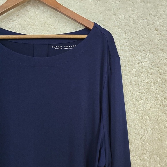 Susan Graver Top Women 4X Tunic Blue Liquid‎ Knit 3/4 Sleeve Mature Career - Picture 3 of 11